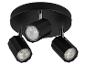 Plafonnier noir à trois spots LED orientables.