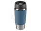 Gobelet isotherme en acier inoxydable avec revêtement bleu.