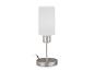 Lampe de table moderne avec abat-jour blanc et base en métal.