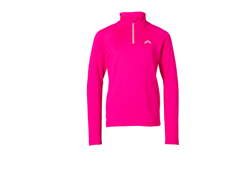 Haut de sport fuchsia à manches longues avec fermeture éclair courte et col montant.