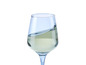 Un verre de vin blanc dans un verre bleu.
