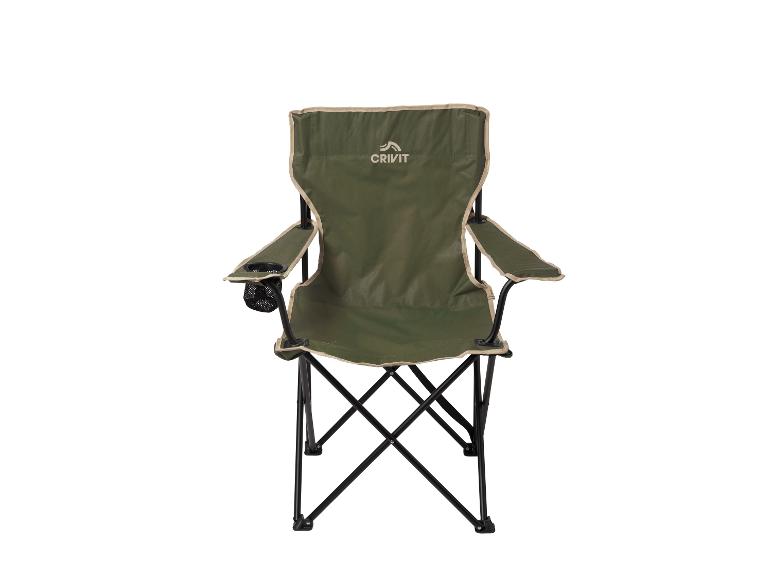 Chaise de camping pliante verte Crivit avec accoudoirs et porte-gobelet