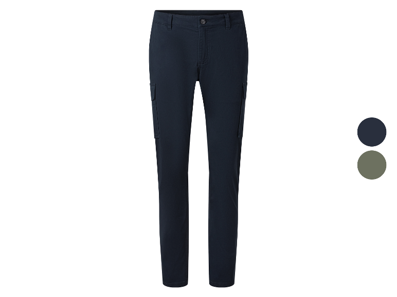 Pantalons cargo pour homme en bleu marine et vert olive.