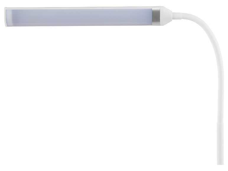 Lampe de bureau LED blanche avec bras flexible.