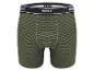 Boxer homme vert olive à rayures fines noires avec ceinture noire et blanche.