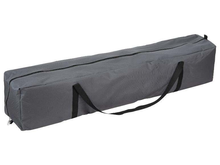 Sac de rangement gris allongé avec fermeture éclair et poignées de transport.