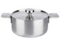 Une casserole en acier inoxydable avec un couvercle d'Alessi.