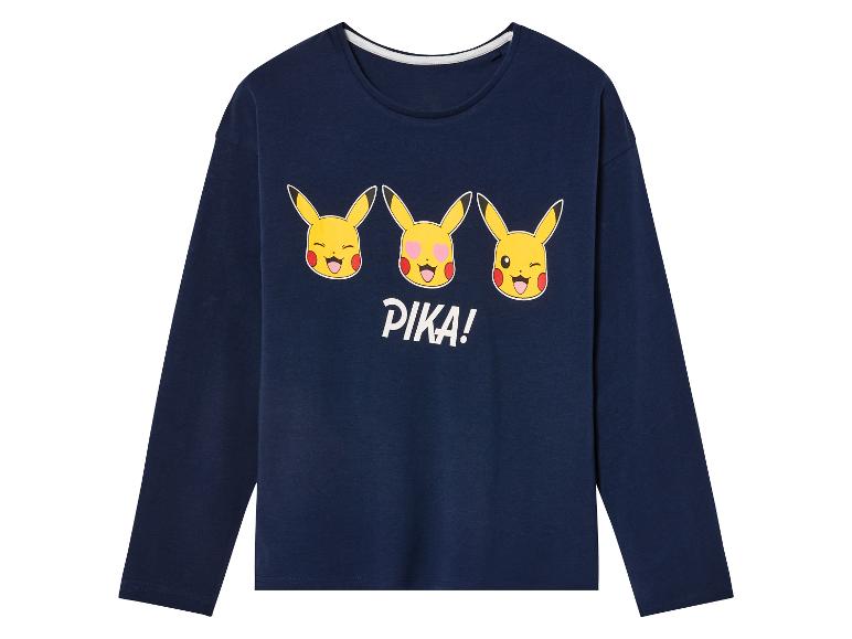 Un t-shirt bleu marine à manches longues avec un imprimé Pikachu.