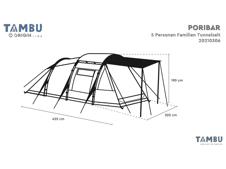 Aller en mode plein écran : TAMBU Tente tunnel familiale pour 5 personnes, gris/bleu PORIBAR - Image 5