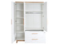Une armoire blanche avec deux portes, des étagères et une barre de penderie.