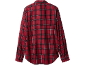 Chemise à carreaux rouge à manches longues, vue de dos.
