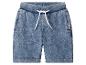 Short bleu effet jean avec taille élastique et cordon de serrage blanc.