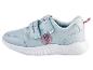 Des baskets bleues avec un motif Frozen et une semelle blanche.