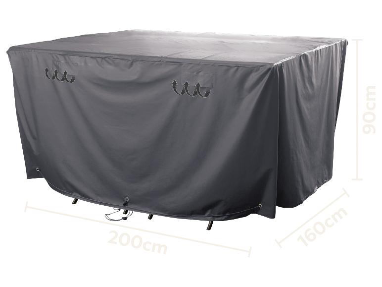 Housse rectangulaire gris foncé pour mobilier de jardin, dimensions 200x160x90cm.