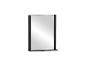 Miroir rectangulaire noir avec une petite étagère en bas.