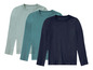 Trois t-shirts à manches longues unis en bleu clair, turquoise et bleu marine.