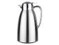 Une carafe isotherme en acier inoxydable avec un socle noir.