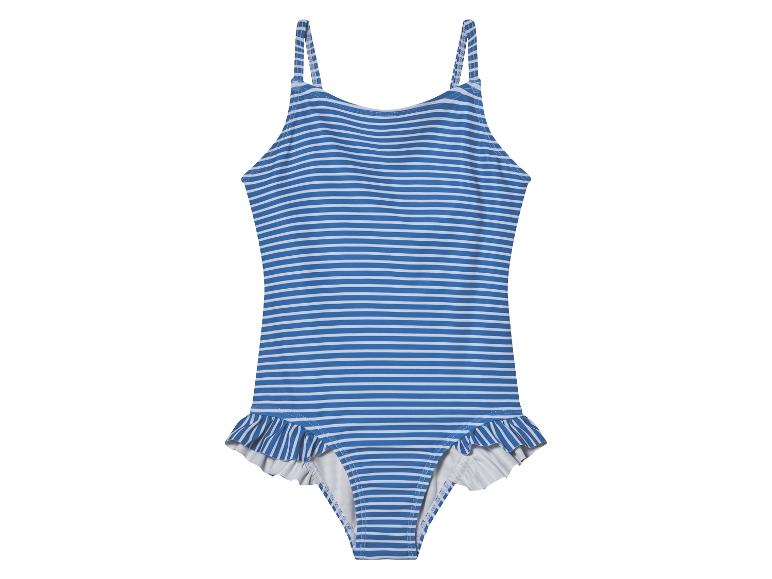 Maillot de bain une-pièce bleu à rayures pour enfant.