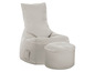 Un fauteuil pouf gris avec un repose-pieds assorti.