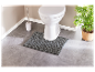 Tapis de bain gris pour WC et brosse de toilette.
