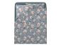 Parure de lit avec fleurs de pivoine roses sur fond bleu.