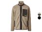 Veste polaire beige pour homme avec des détails foncés.