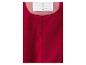 Veste polaire rouge avec col rose et étiquette blanche avec trois lignes pour le nom et le numéro de téléphone.