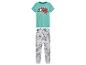 Pyjama à motif Schtroumpf, avec un t-shirt bleu et un pantalon gris.