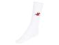 Chaussette blanche avec un motif de cheval rouge.