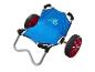 Fauteuil pliable avec roues, tissu bleu.