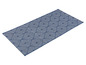Un tapis bleu avec un motif géométrique blanc.