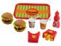 Jouet: ensemble de restauration rapide avec des hamburgers, des frites et des boissons.