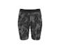 Short de sport noir et gris avec motif abstrait et ceinture élastique.