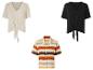 Deux chemises blanches et noires à nœud, une chemise à rayures à boutons.