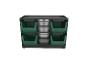 Organisateur de rangement avec tiroirs verts et transparents pour petits outils.