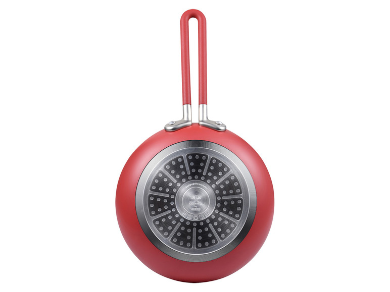 Poêle rouge avec manche Tefal.