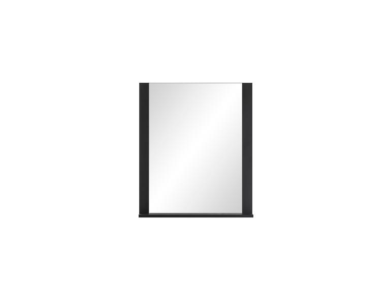 Miroir rectangulaire avec cadre noir et étagère inférieure