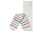 Collants blancs avec des rayures horizontales bleues, roses et turquoise.