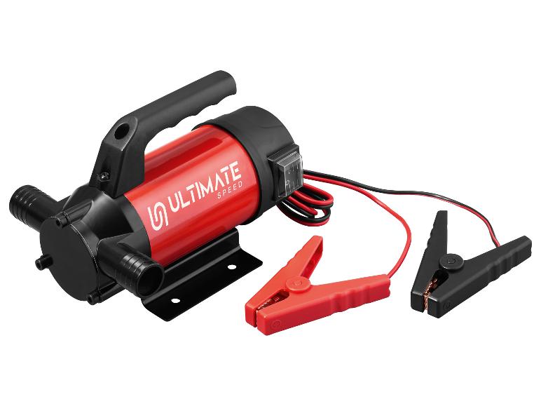 Pompe rouge Ultimate Speed avec pinces de batterie noires et câbles.