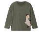T-shirt à manches longues pour enfants vert olive avec motif dinosaure portant un chapeau