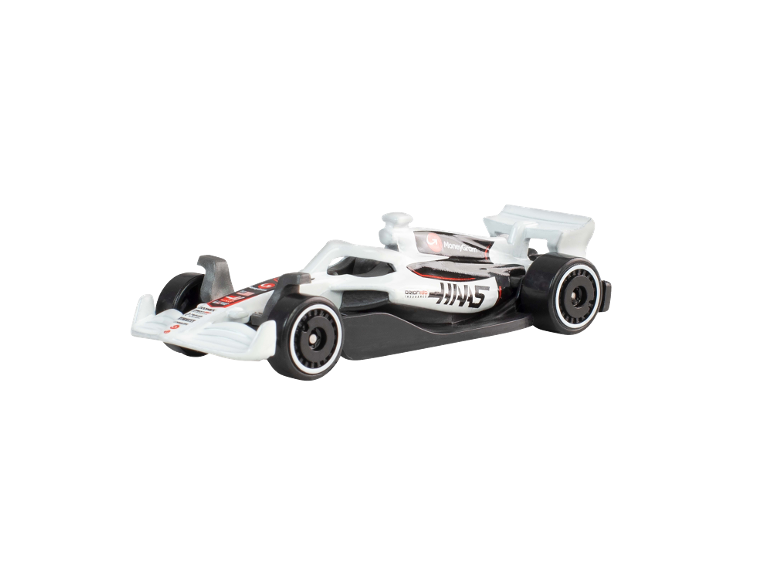 Voiture de course miniature blanche et noire avec des détails rouges