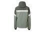 Veste de ski homme verte et grise avec bandes blanches et capuche, vue arrière.