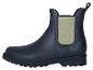 Bottes en caoutchouc bleues avec empiècements latéraux élastiques et semelle épaisse.