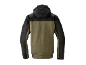 Veste d'extérieur bicolore pour homme, vert olive et noir, avec capuche.