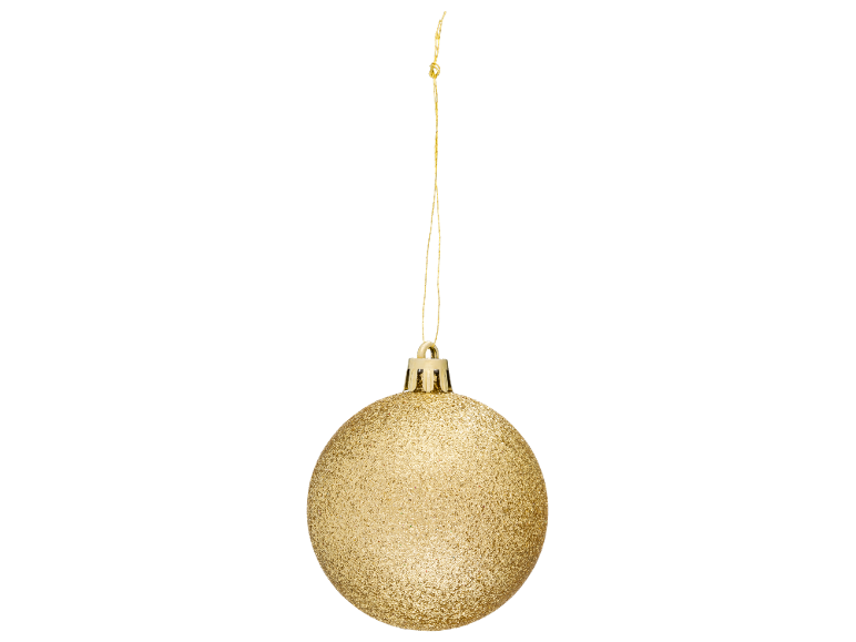 Boule de Noël dorée scintillante avec ficelle