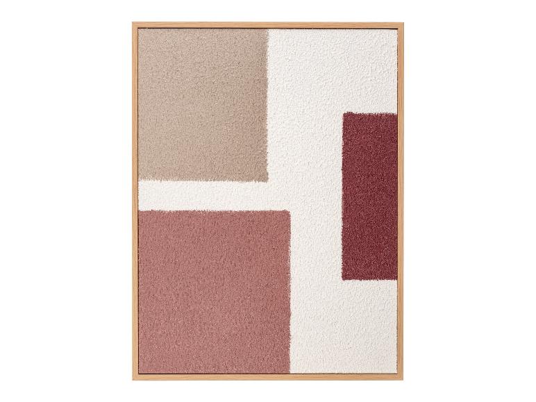 Tableau abstrait avec des blocs de couleur texturés dans des tons beige, blanc et brun-rougeâtre, encadré.