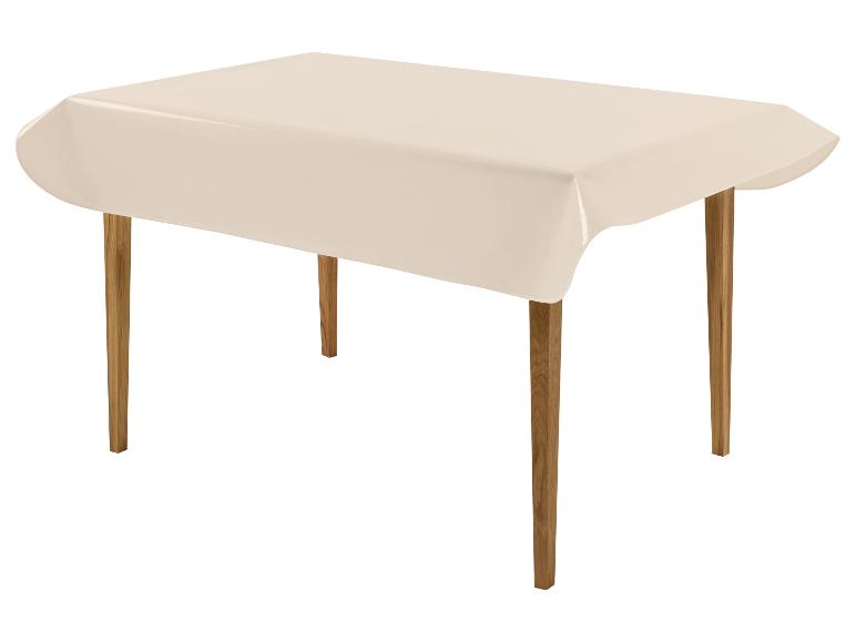 Table rectangulaire avec nappe beige et pieds en bois