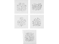 Cinq motifs de broderie florale présentant diverses fleurs et feuilles.