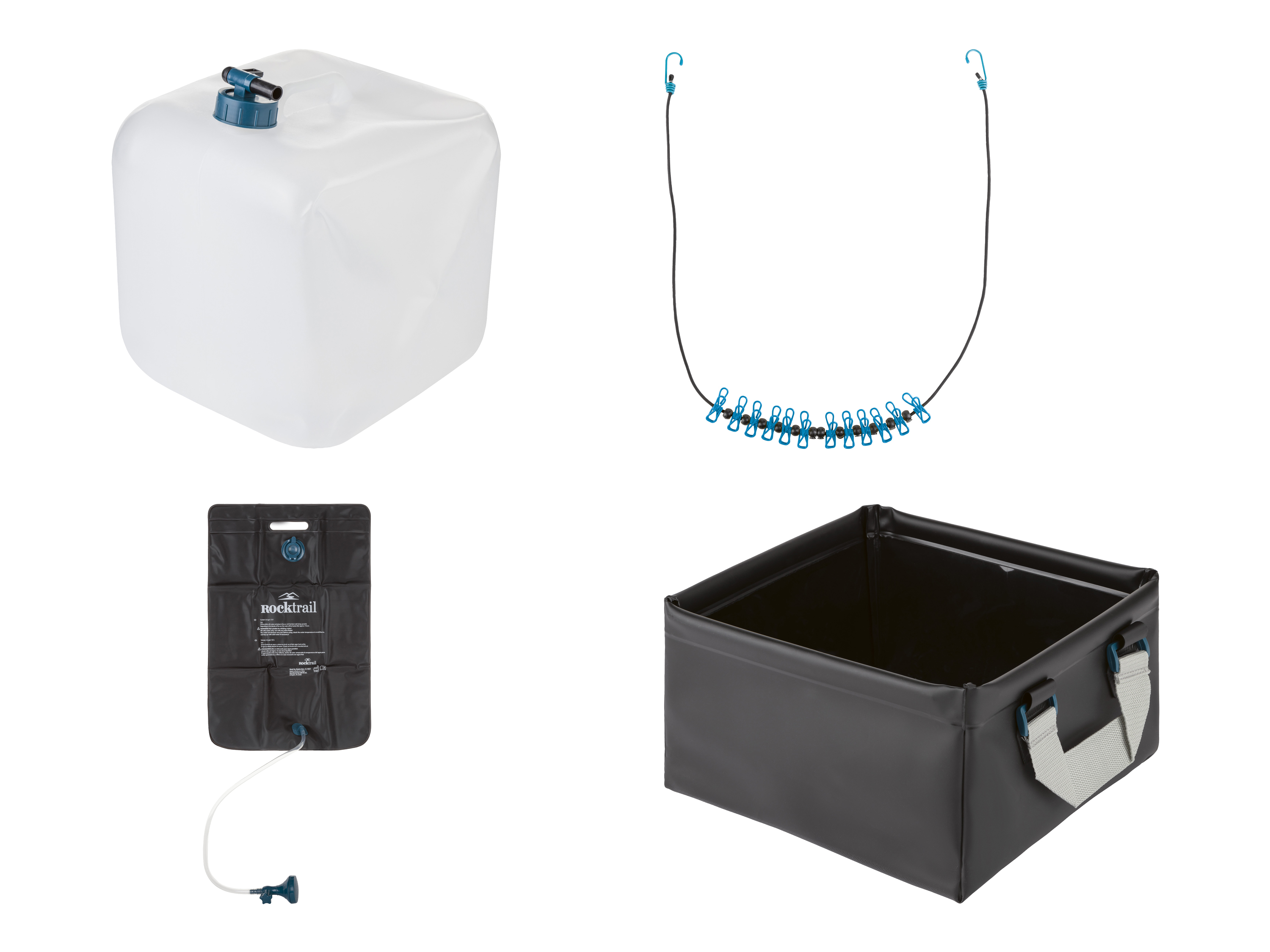 Rocktrail Douche de camping 25 L, jerrican 20 L pliable, cuvette pliable ou corde à linge