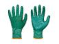 Deux gants de jardinage verts avec des poignets orange, l'un paume vers l'avant et l'autre dos vers l'avant.